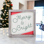 Merry And Bright 7 Inch Wood Christmas Wall Sign Red Green White Holiday Home Decor 7x7x1.5 BandsCo Straps