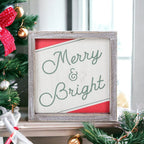 Merry And Bright 7 Inch Wood Christmas Wall Sign Red Green White Holiday Home Decor 7x7x1.5 BandsCo Straps