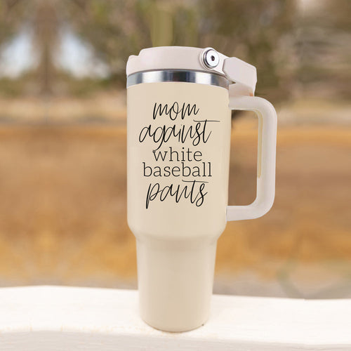 Mom Baseball Tumbler - Funny 'No White Baseball Pants' Insulated Sports Cup BandsCo Straps