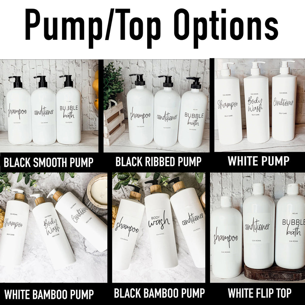 32oz White Plastic Refillable Dispenser Bottles - Reusable Soap Lotion Pump BandsCo Straps