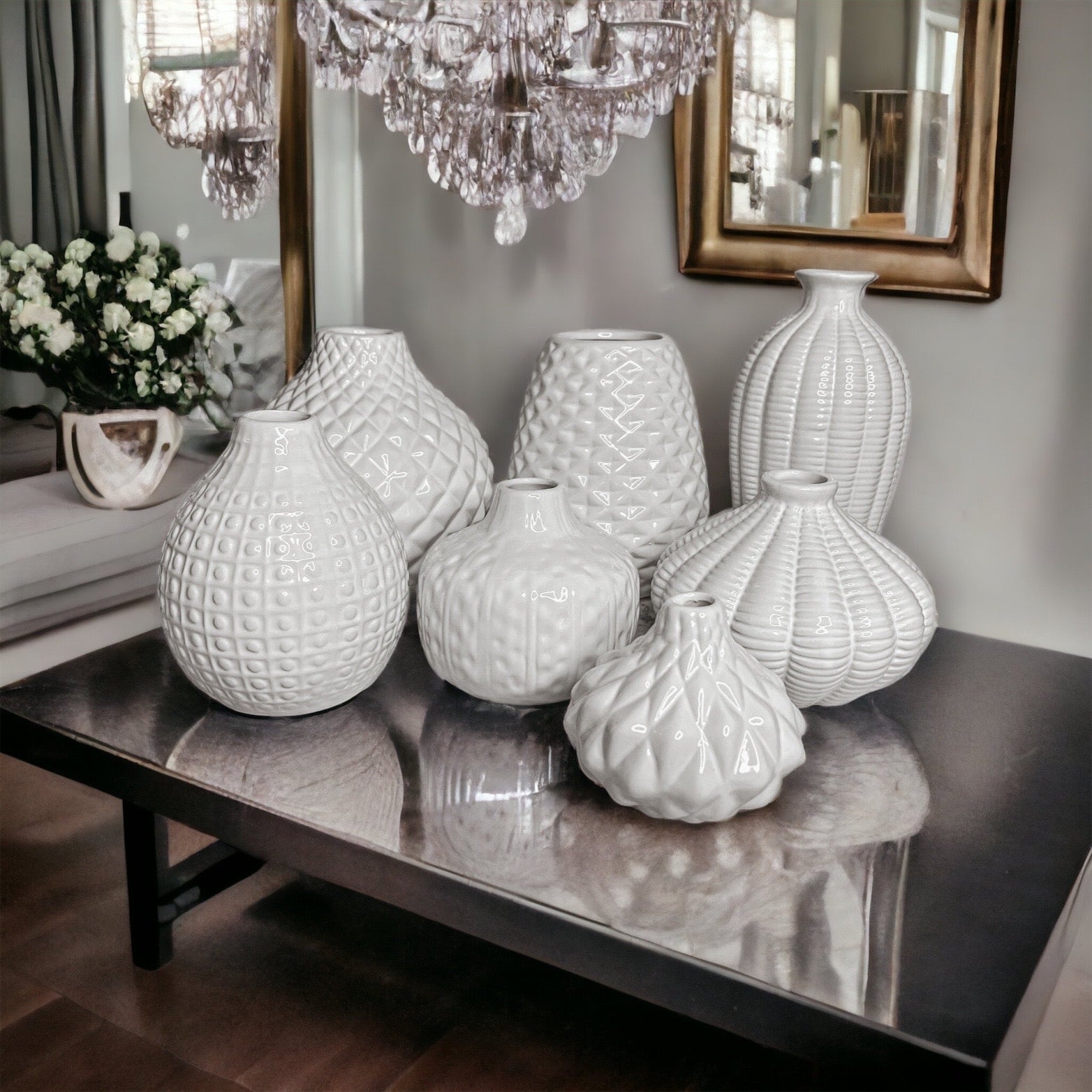 Whitney Ceramic Vases White Artisan Decorative Vase Set Or Single For Mantel BandsCo Straps