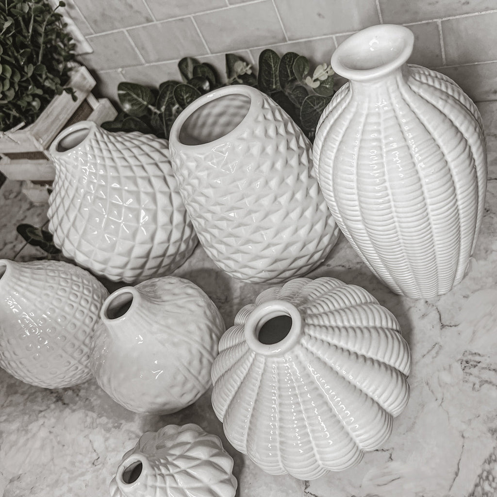 Whitney Ceramic Vases White Artisan Decorative Vase Set Or Single For Mantel BandsCo Straps