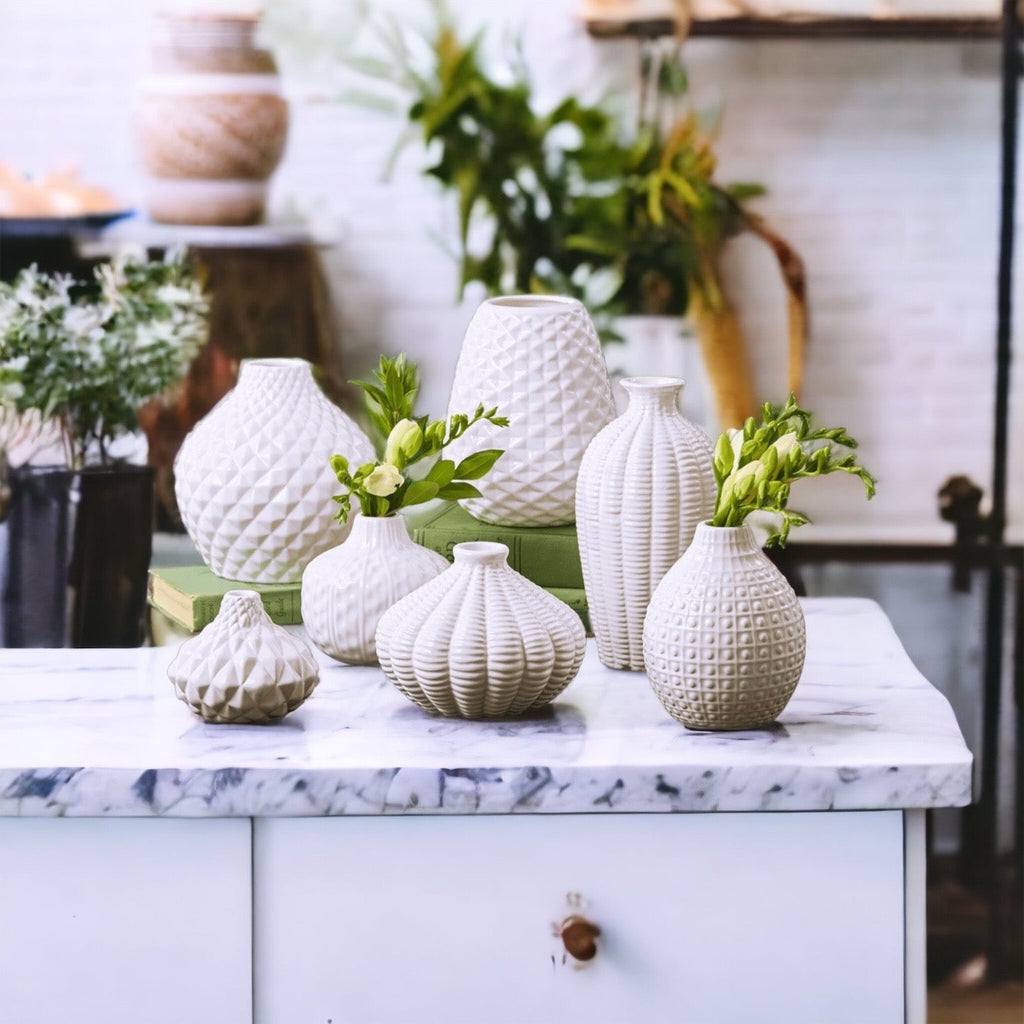 Whitney Ceramic Vases White Artisan Decorative Vase Set Or Single For Mantel BandsCo Straps