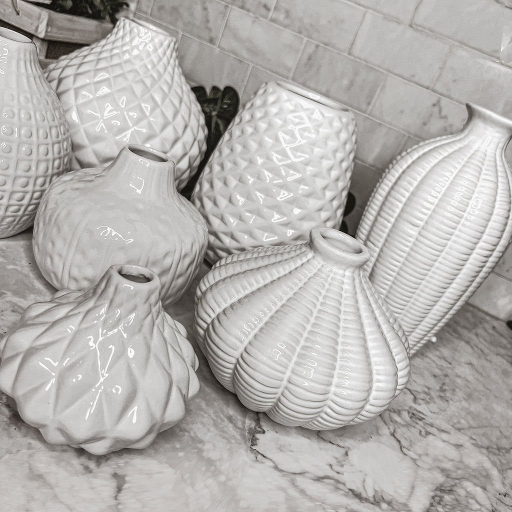 Whitney Ceramic Vases White Artisan Decorative Vase Set Or Single For Mantel BandsCo Straps