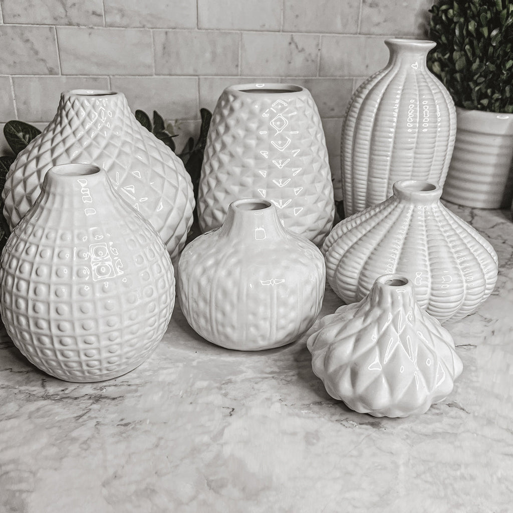 Whitney Ceramic Vases White Artisan Decorative Vase Set Or Single For Mantel BandsCo Straps