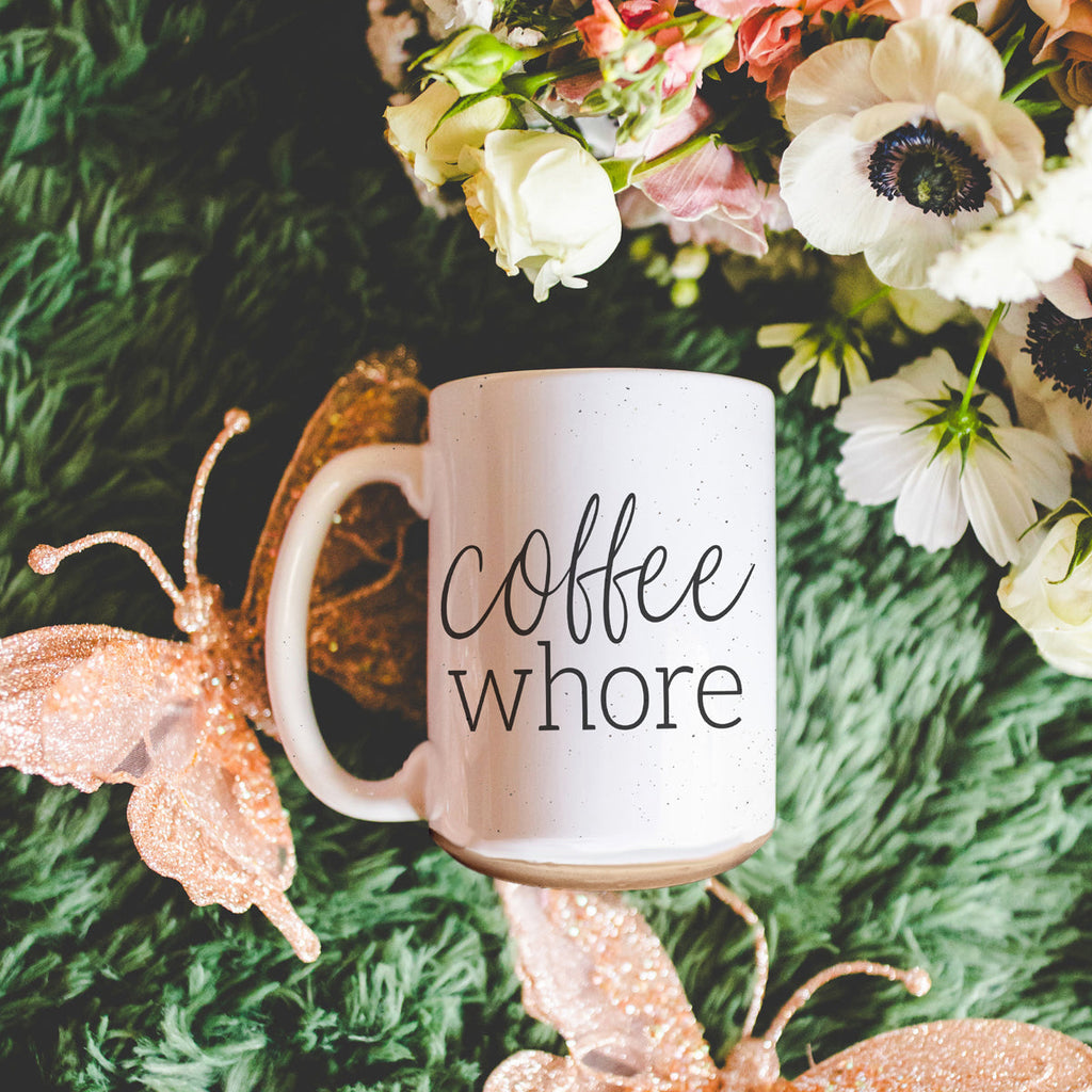 Coffee Whore 16oz Ceramic Coffee Mug - Large Funny Sass Morning Gift BandsCo Straps