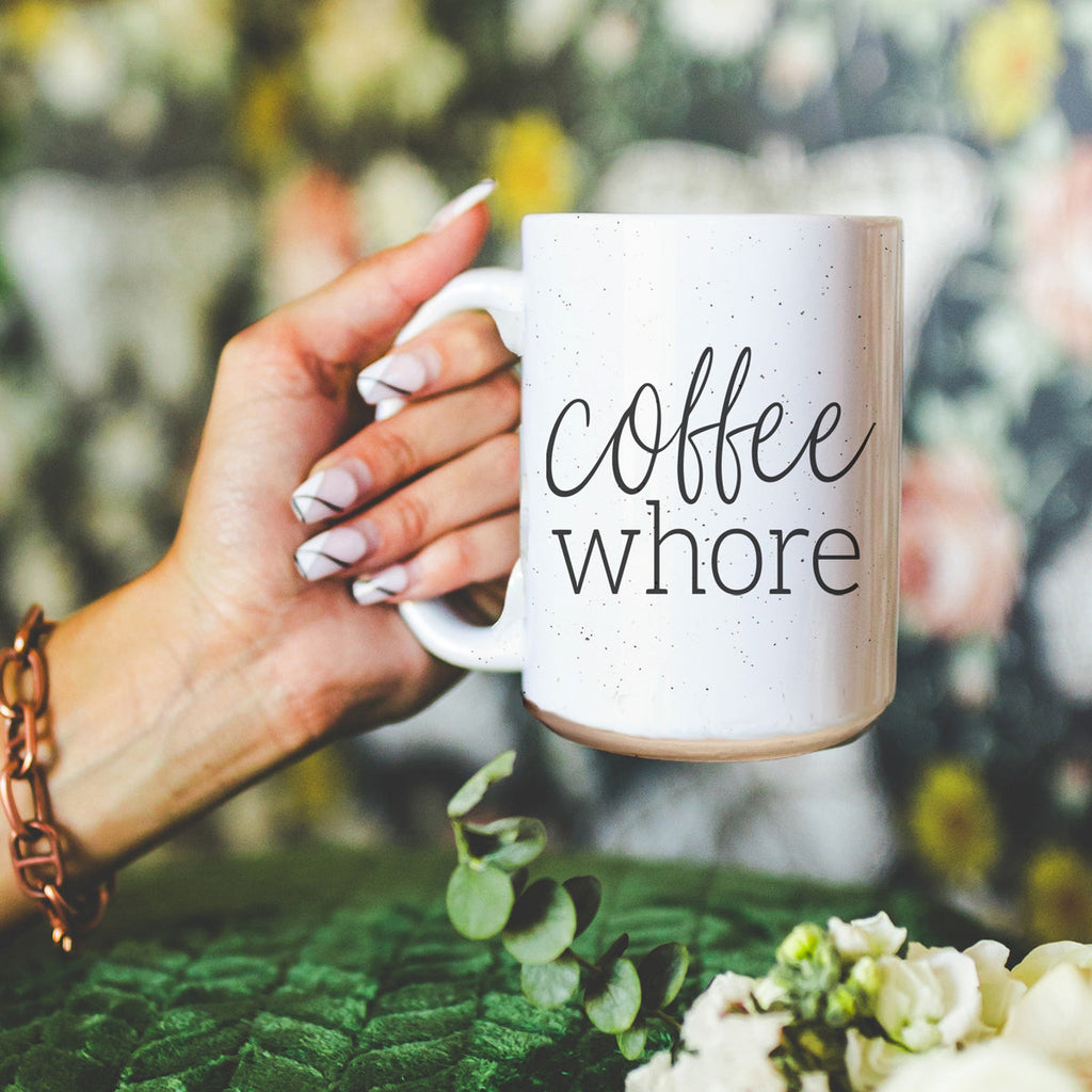 Coffee Whore 16oz Ceramic Coffee Mug - Large Funny Sass Morning Gift BandsCo Straps