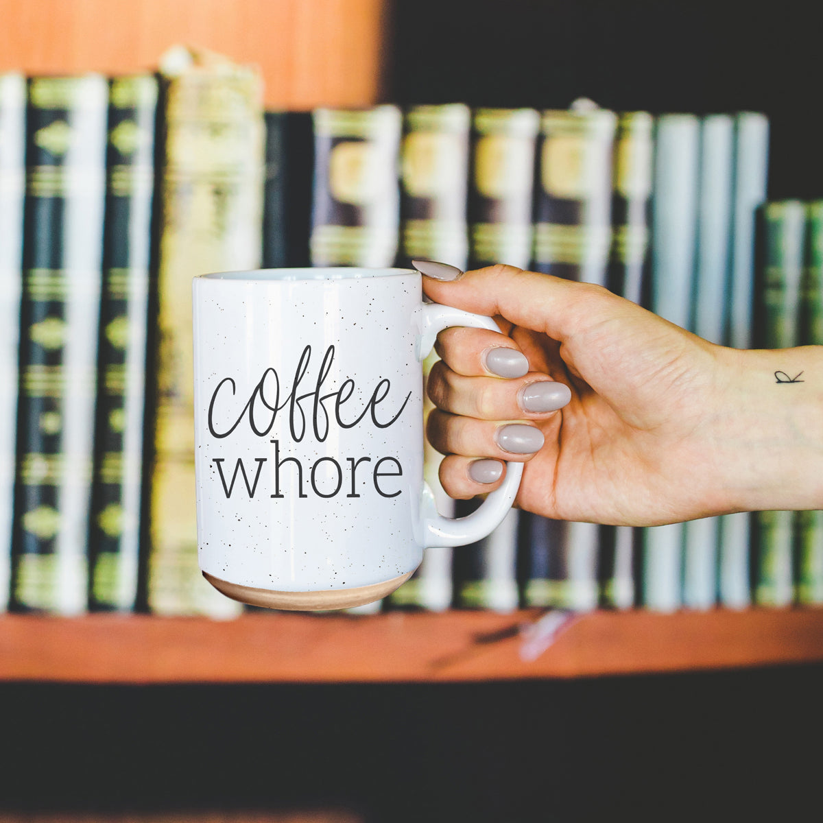 Coffee Whore 16oz Ceramic Coffee Mug - Large Funny Sass Morning Gift BandsCo Straps
