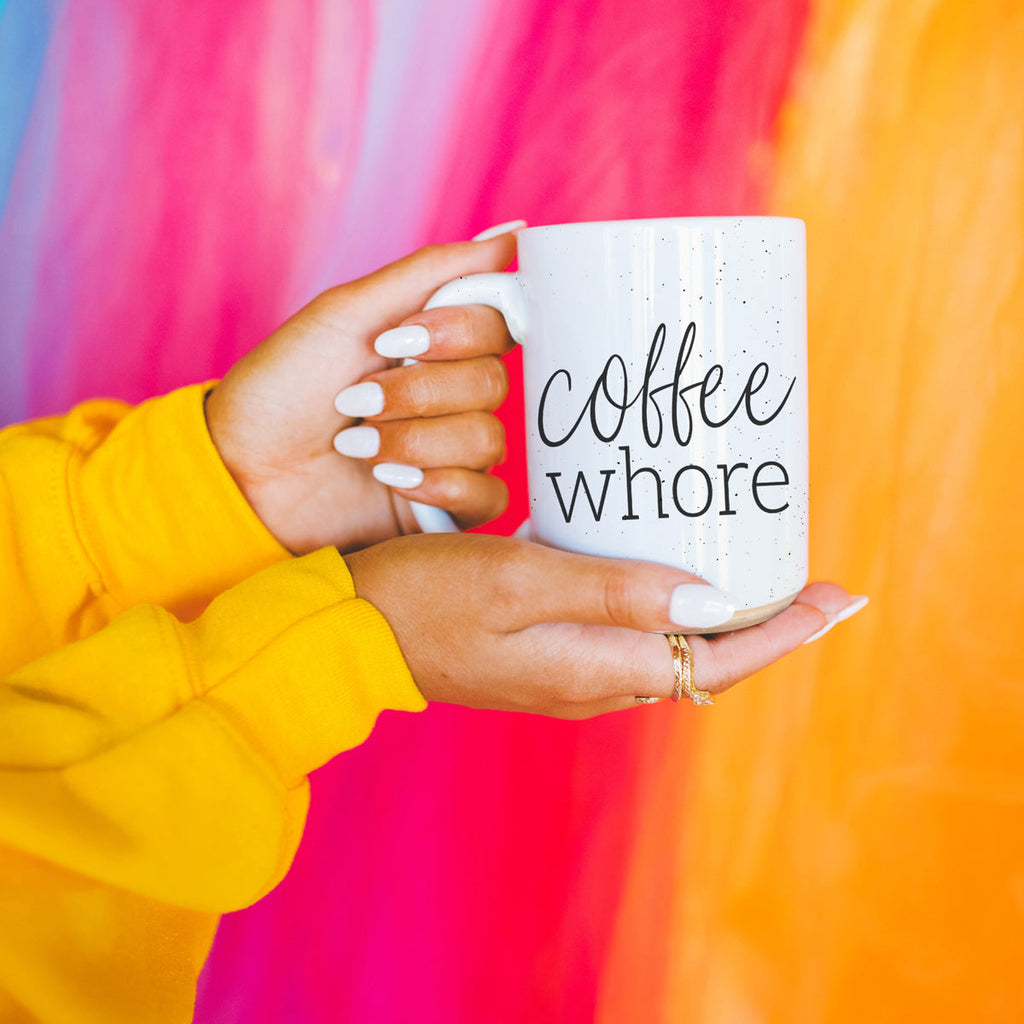 Coffee Whore 16oz Ceramic Coffee Mug - Large Funny Sass Morning Gift BandsCo Straps