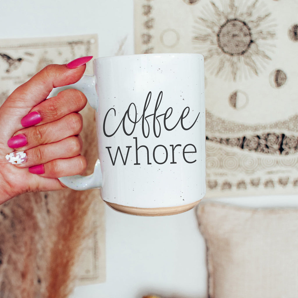 Coffee Whore 16oz Ceramic Coffee Mug - Large Funny Sass Morning Gift BandsCo Straps