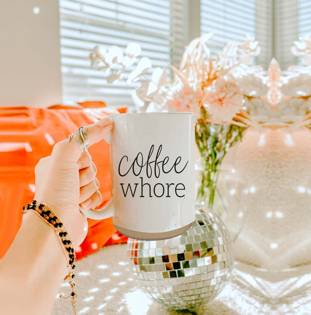 Coffee Whore 16oz Ceramic Coffee Mug - Large Funny Sass Morning Gift BandsCo Straps