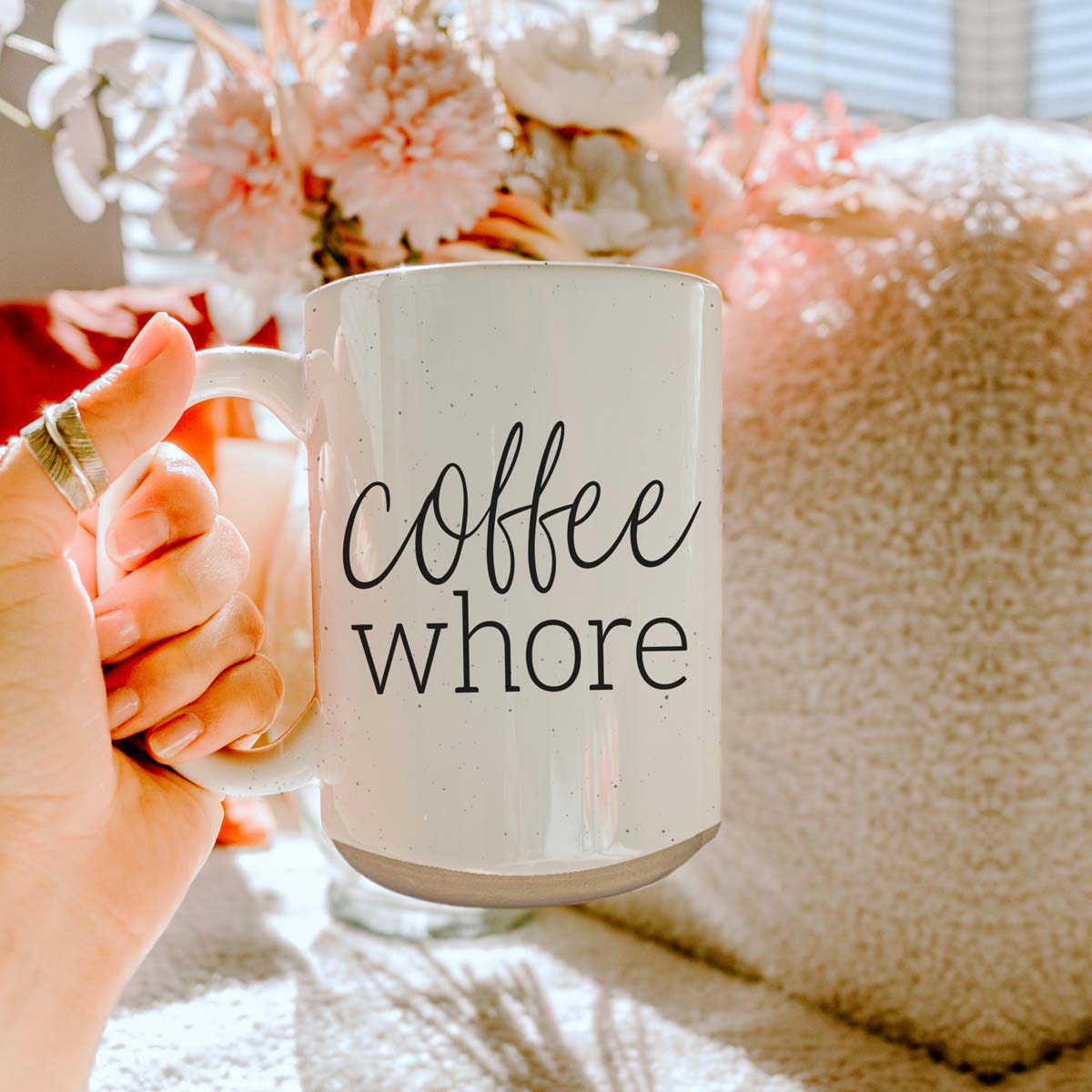 Coffee Whore 16oz Ceramic Coffee Mug - Large Funny Sass Morning Gift BandsCo Straps