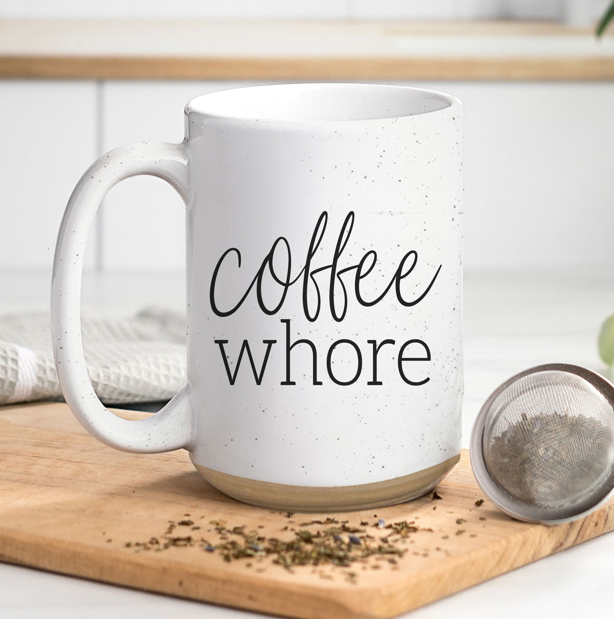 Coffee Whore 16oz Ceramic Coffee Mug - Large Funny Sass Morning Gift BandsCo Straps