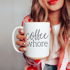Coffee Whore 16oz Ceramic Coffee Mug - Large Funny Sass Morning Gift BandsCo Straps