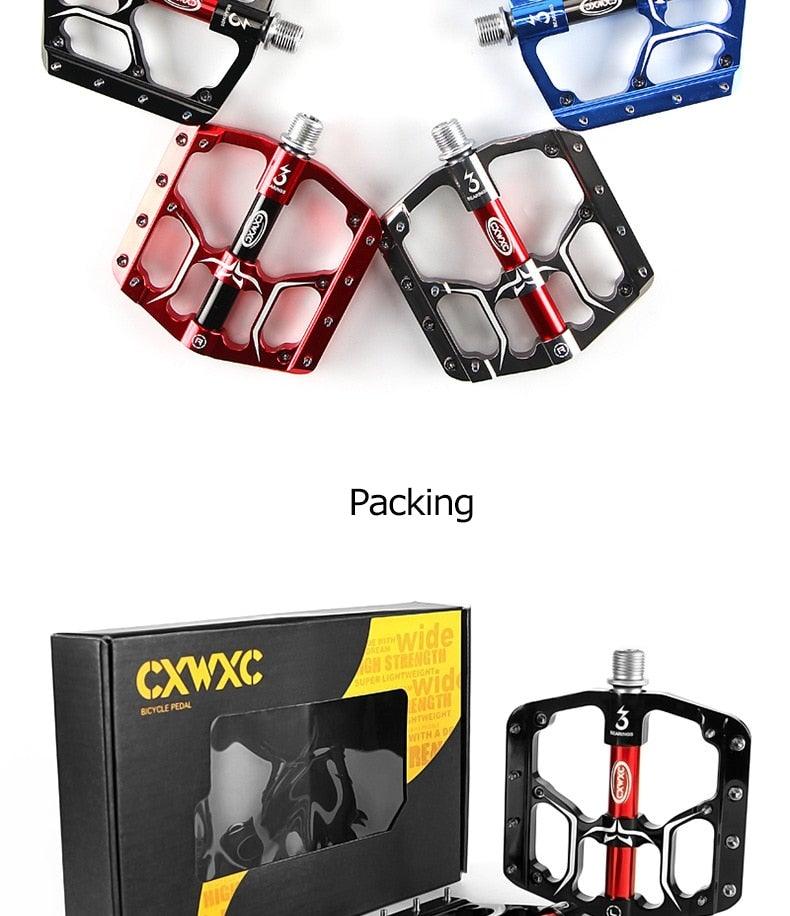 Wide Flat Mountain Road Cycling Bicycle Bike Pedal 3 Sealed Bearings 9/16 in Aluminum With Removable Antiskid Cleats Mountain Bike Pedal Platform Flat Bicycle Pedals Aluminum Alloy Non-Slip Metal Bike Pedals With 3 Bearings For Road Stevvex