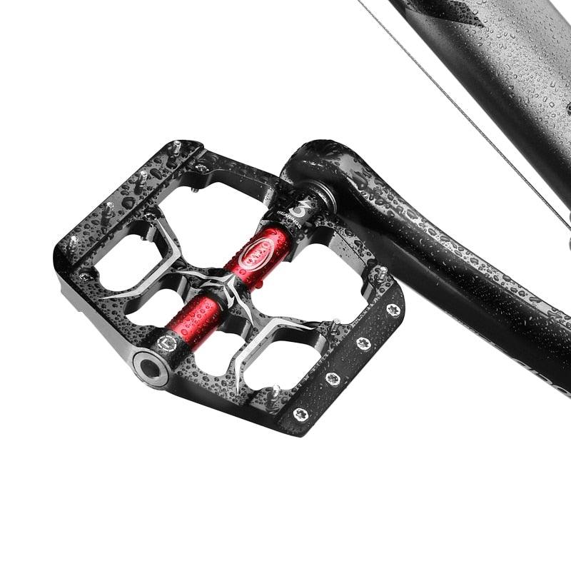 Wide Flat Mountain Road Cycling Bicycle Bike Pedal 3 Sealed Bearings 9/16 in Aluminum With Removable Antiskid Cleats Mountain Bike Pedal Platform Flat Bicycle Pedals Aluminum Alloy Non-Slip Metal Bike Pedals With 3 Bearings For Road Stevvex