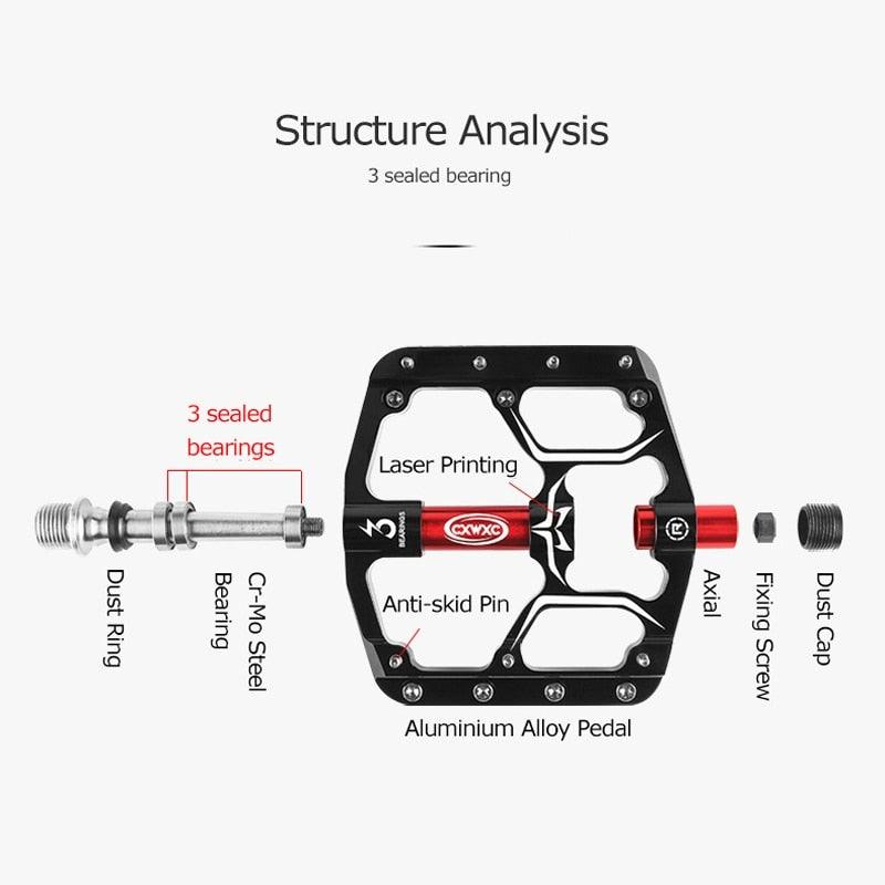 Wide Flat Mountain Road Cycling Bicycle Bike Pedal 3 Sealed Bearings 9/16 in Aluminum With Removable Antiskid Cleats Mountain Bike Pedal Platform Flat Bicycle Pedals Aluminum Alloy Non-Slip Metal Bike Pedals With 3 Bearings For Road Stevvex
