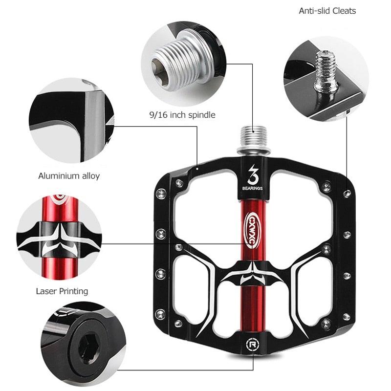 Wide Flat Mountain Road Cycling Bicycle Bike Pedal 3 Sealed Bearings 9/16 in Aluminum With Removable Antiskid Cleats Mountain Bike Pedal Platform Flat Bicycle Pedals Aluminum Alloy Non-Slip Metal Bike Pedals With 3 Bearings For Road Stevvex