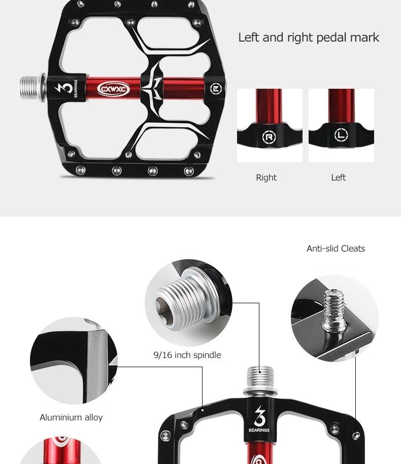 Wide Flat Mountain Road Cycling Bicycle Bike Pedal 3 Sealed Bearings 9/16 in Aluminum With Removable Antiskid Cleats Mountain Bike Pedal Platform Flat Bicycle Pedals Aluminum Alloy Non-Slip Metal Bike Pedals With 3 Bearings For Road Stevvex