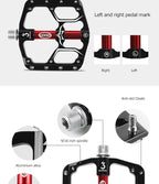 Wide Flat Mountain Road Cycling Bicycle Bike Pedal 3 Sealed Bearings 9/16 in Aluminum With Removable Antiskid Cleats Mountain Bike Pedal Platform Flat Bicycle Pedals Aluminum Alloy Non-Slip Metal Bike Pedals With 3 Bearings For Road Stevvex