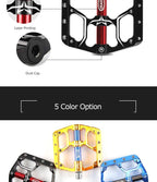 Wide Flat Mountain Road Cycling Bicycle Bike Pedal 3 Sealed Bearings 9/16 in Aluminum With Removable Antiskid Cleats Mountain Bike Pedal Platform Flat Bicycle Pedals Aluminum Alloy Non-Slip Metal Bike Pedals With 3 Bearings For Road Stevvex