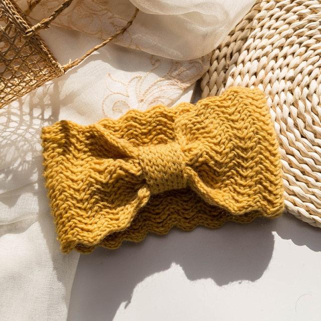 Wide Knitted Headband Bows Knotted Winter Women Turban Hair Accessories For Girls Lady Soft Knitting Winter Headbands Gorgeous Hair Accessories For Women Stevvex