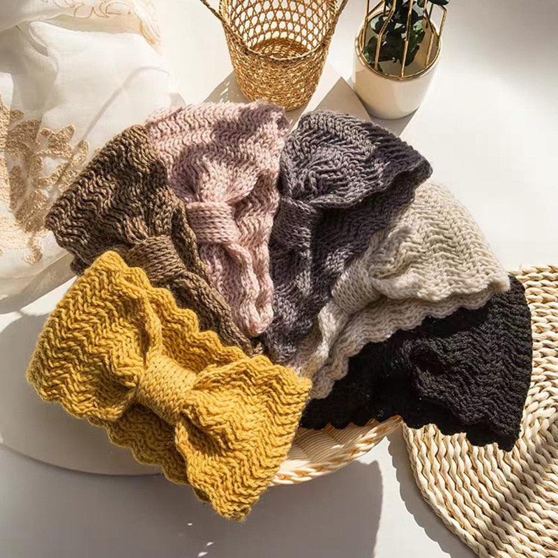 Wide Knitted Headband Bows Knotted Winter Women Turban Hair Accessories For Girls Lady Soft Knitting Winter Headbands Gorgeous Hair Accessories For Women Stevvex