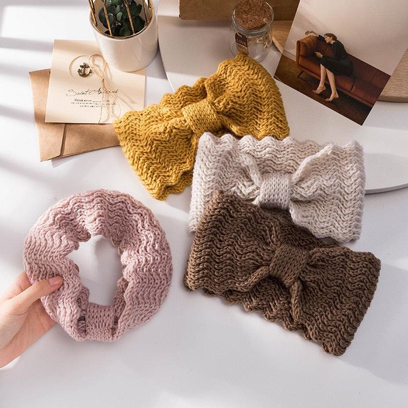 Wide Knitted Headband Bows Knotted Winter Women Turban Hair Accessories For Girls Lady Soft Knitting Winter Headbands Gorgeous Hair Accessories For Women Stevvex