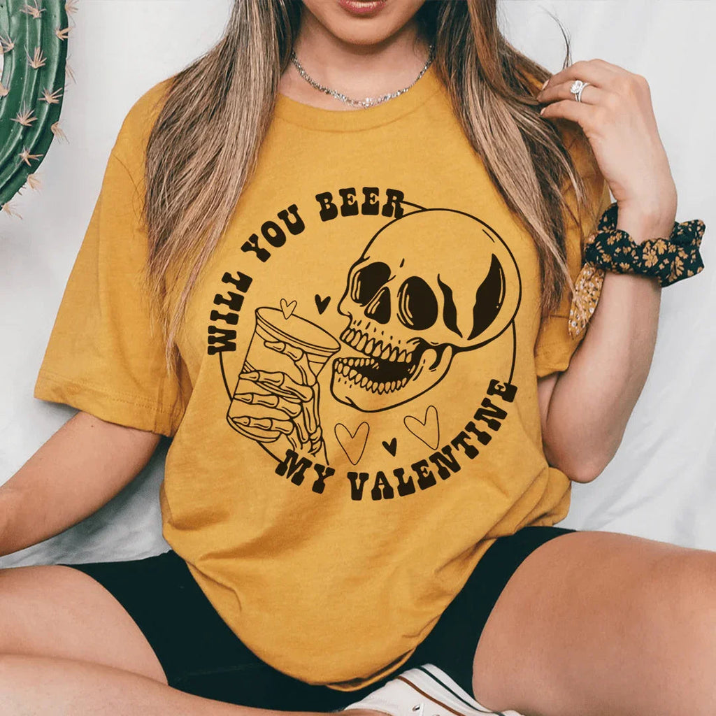 Will You Beer My Valentine Tee Peachy Sunday