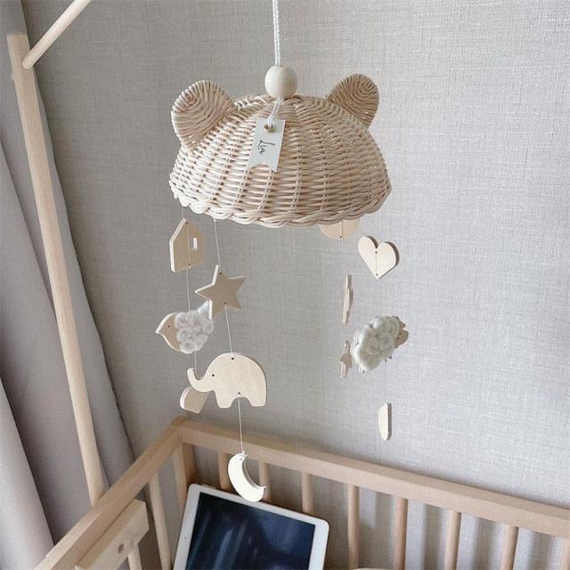 Wind Chime With Wooden Pendant Kids Room Decoration Wall Hanging Ornaments Clouds and Stars Sooth Pendant Toy  Nursery Decoration Gift for Newborn Boys and Girls Stevvex