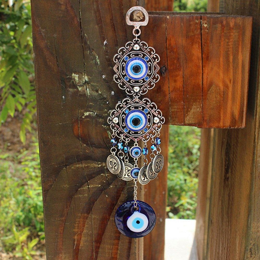 Wind Chimes Evil Eye Pendants Home Wall Hanging Decor Blessing Protection Gift Blue Evil Eye Wall Hanging Ornament With Round Eye Design Metal Home Decor Protection And Good Luck Charm Gift Blessing Protection Gift  Dream Catcher Blue Rhinestone Stevvex