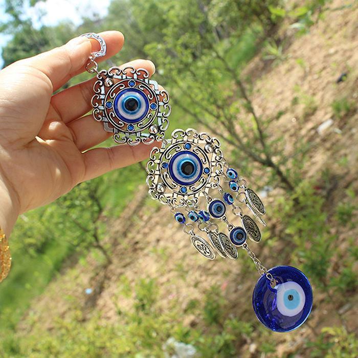 Wind Chimes Evil Eye Pendants Home Wall Hanging Decor Blessing Protection Gift Blue Evil Eye Wall Hanging Ornament With Round Eye Design Metal Home Decor Protection And Good Luck Charm Gift Blessing Protection Gift  Dream Catcher Blue Rhinestone Stevvex