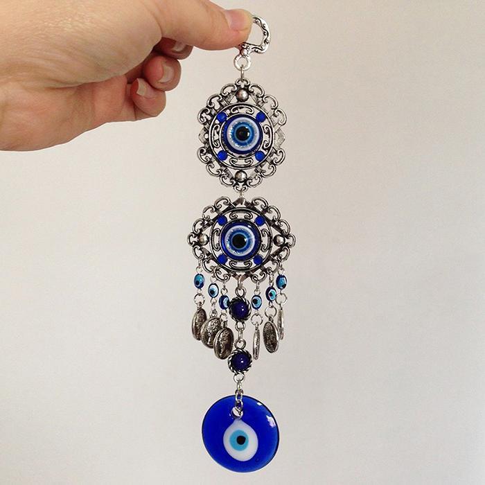 Wind Chimes Evil Eye Pendants Home Wall Hanging Decor Blessing Protection Gift Blue Evil Eye Wall Hanging Ornament With Round Eye Design Metal Home Decor Protection And Good Luck Charm Gift Blessing Protection Gift  Dream Catcher Blue Rhinestone Stevvex