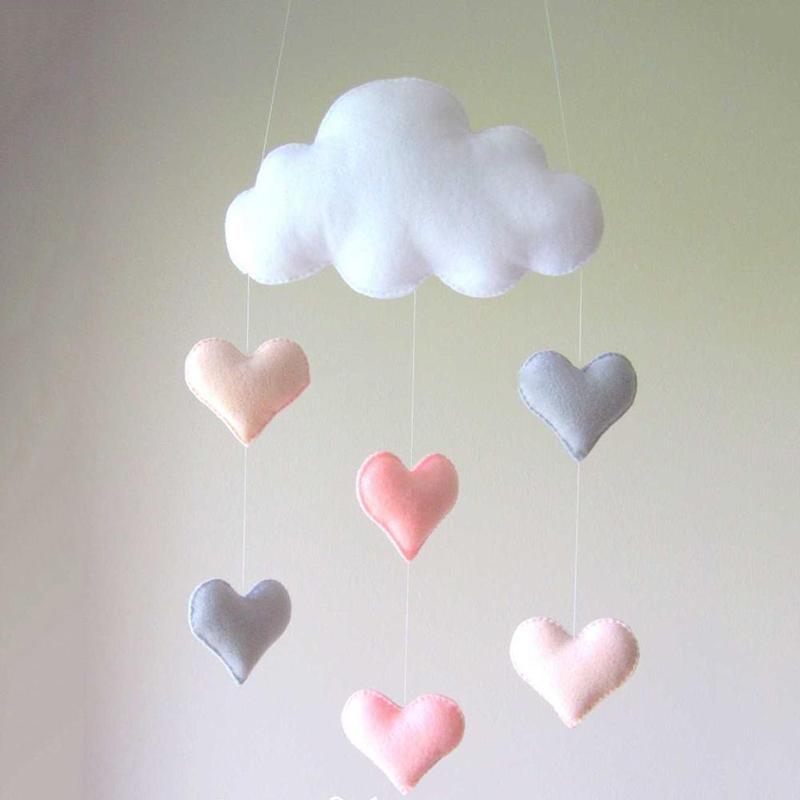 Wind Chimes Handmade Cloud Felt Love Pendant Baby Children Cloud Bed Bell Mobile Crib Jewelry Creative Pendant  Bedroom Loving Ceiling Hanging Heart Decor Girls Wind Chime Nursery Decoration Stevvex