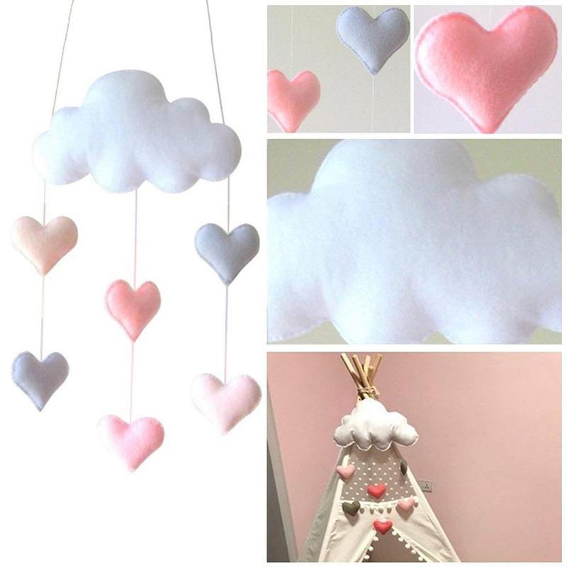 Wind Chimes Handmade Cloud Felt Love Pendant Baby Children Cloud Bed Bell Mobile Crib Jewelry Creative Pendant  Bedroom Loving Ceiling Hanging Heart Decor Girls Wind Chime Nursery Decoration Stevvex