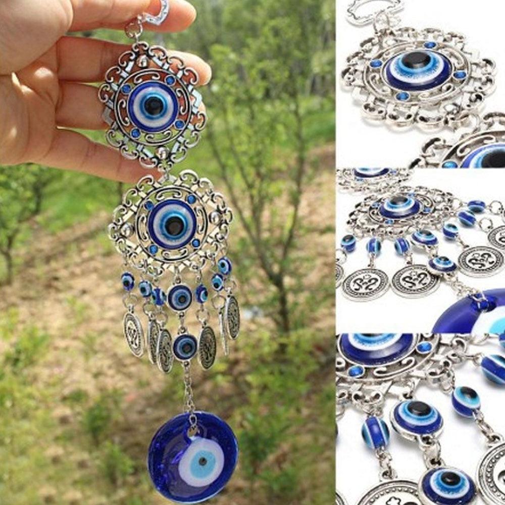 Wind Chimes Turkey Blue Evil Eye (Nazar) Amulet Pendants Home Blessing Protection Gift Ornaments Dream Catcher Blue Rhinestone Wall Hanging Home Decor Ornament Protection Good Luck Blessing Gift Stevvex