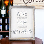 Wine Improves With Age Wood Sign 8x10 Premium Rustic White Grey Hanging Freestanding Decor BandsCo Straps