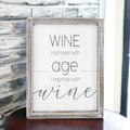 Wine Improves With Age Wood Sign 8x10 Premium Rustic White Grey Hanging Freestanding Decor BandsCo Straps