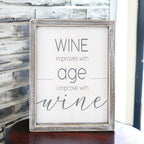 Wine Improves With Age Wood Sign 8x10 Premium Rustic White Grey Hanging Freestanding Decor BandsCo Straps