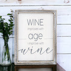 Wine Improves With Age Wood Sign 8x10 Premium Rustic White Grey Hanging Freestanding Decor BandsCo Straps