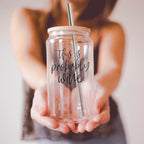 17oz Glass Tumbler With Bamboo Lid, 2 Stainless Straws and Straw Cleaner BandsCo Straps
