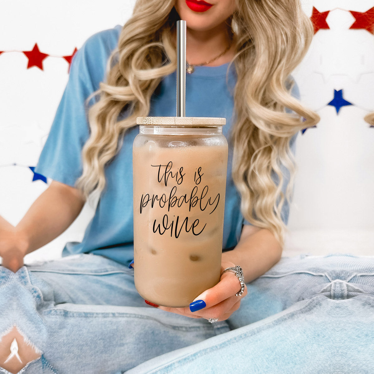 17oz Glass Tumbler With Bamboo Lid, 2 Stainless Straws and Straw Cleaner BandsCo Straps