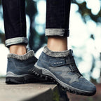 Winter Boots With Fur Warm Leather Snow Boots Mens Winter Work Casual Shoes High Top Rubber Ankle Boots Keep Warm Anti-Slip Soft Sole Warm Fur Lined Winter Ankle Booties Stevvex
