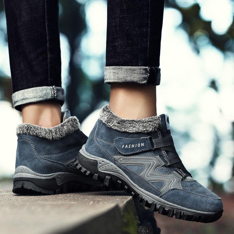 Winter Boots With Fur Warm Leather Snow Boots Mens Winter Work Casual Shoes High Top Rubber Ankle Boots Keep Warm Anti-Slip Soft Sole Warm Fur Lined Winter Ankle Booties Stevvex