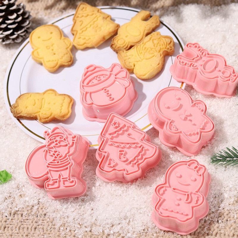 Winter Cartoon Biscuit Mould Christmas Cookie Cutters Christmas Molds ABS Plastic Baking Mould Cookie Tools Cake Decorating Tools Cartoon Cookie Christmas Tree Shaped Biscuit Molds Stevvex