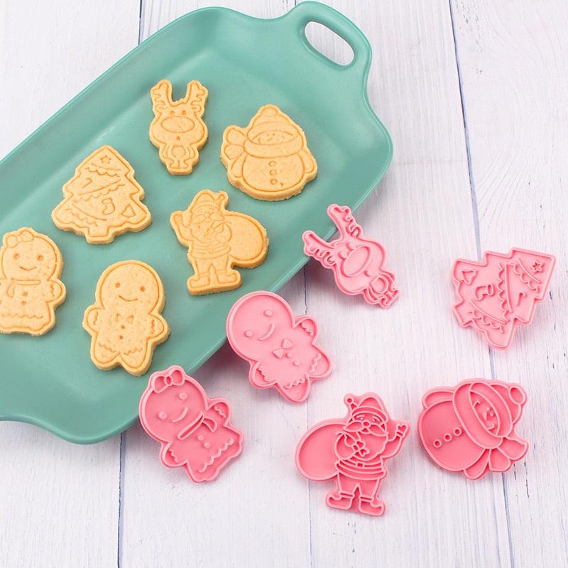Winter Cartoon Biscuit Mould Christmas Cookie Cutters Christmas Molds ABS Plastic Baking Mould Cookie Tools Cake Decorating Tools Cartoon Cookie Christmas Tree Shaped Biscuit Molds Stevvex