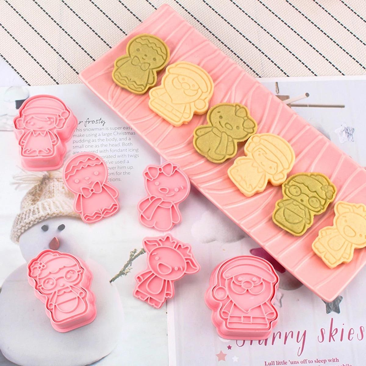 Winter Cartoon Biscuit Mould Christmas Cookie Cutters Christmas Molds ABS Plastic Baking Mould Cookie Tools Cake Decorating Tools Cartoon Cookie Christmas Tree Shaped Biscuit Molds Stevvex