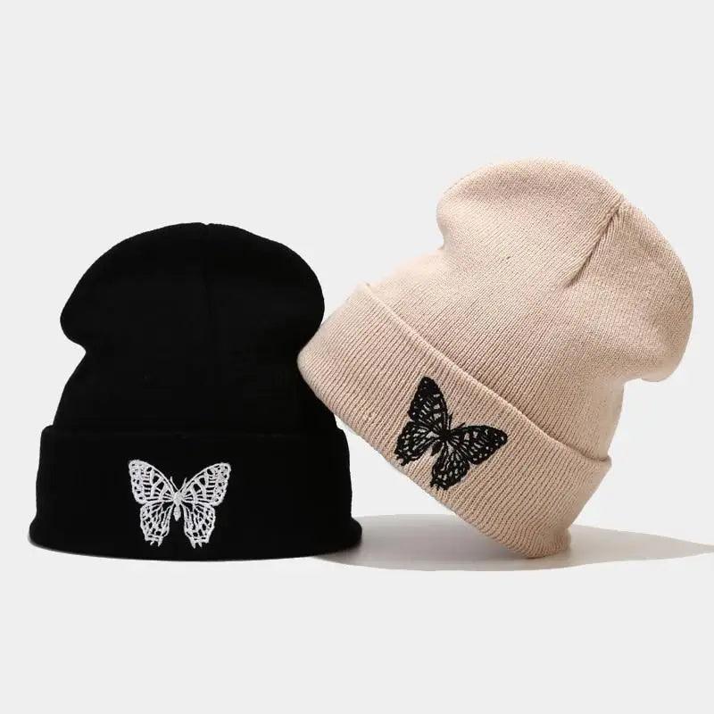 Winter Comfortable Butterfly Warm Caps Soft Elastic Outdoor Elegant Cap For Women And Men Stretchy Cold Weather Caps Stevvex