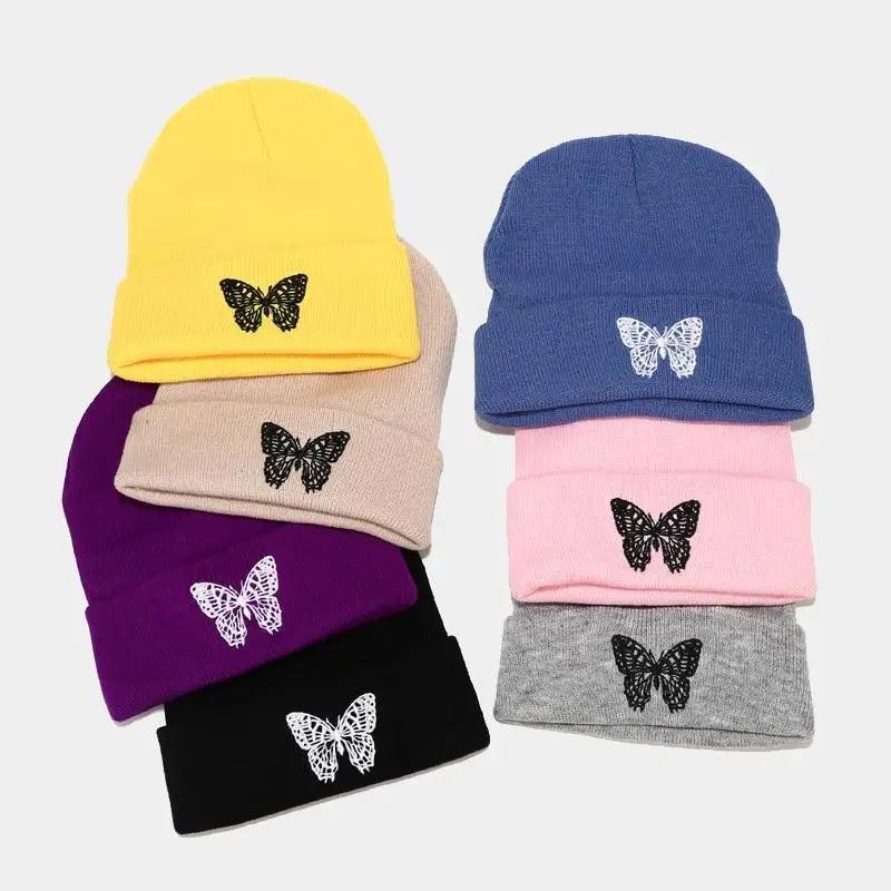 Winter Comfortable Butterfly Warm Caps Soft Elastic Outdoor Elegant Cap For Women And Men Stretchy Cold Weather Caps Stevvex