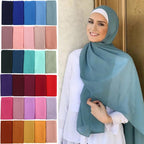 Winter Fashion Long Solid Color Soft Muslim Bubble Chiffon Hijab Scarf Shawls Hijab Elegant Scarf Wrap Lightweight Islamic Head Wear Escharpe Shawls Headband Wraps Lightweight Head Scarves Ladies Hijabs For  Women Stevvex
